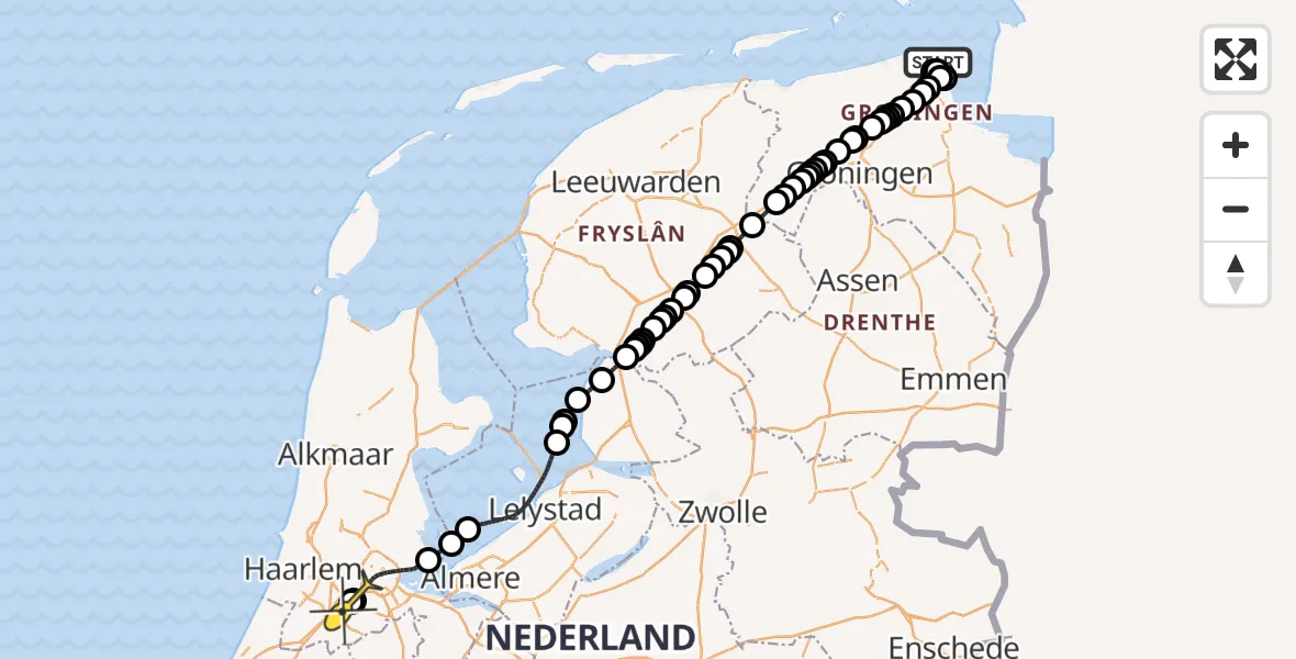 Routekaart van de vlucht: Politieheli naar Schiphol