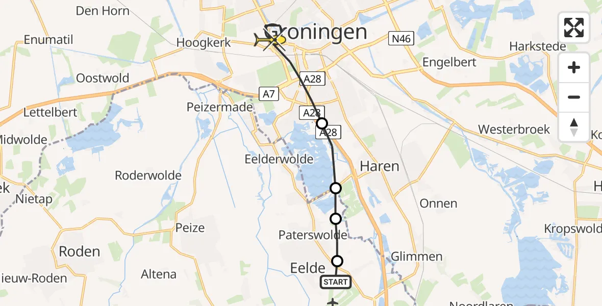 Routekaart van de vlucht: Lifeliner 4 naar Groningen