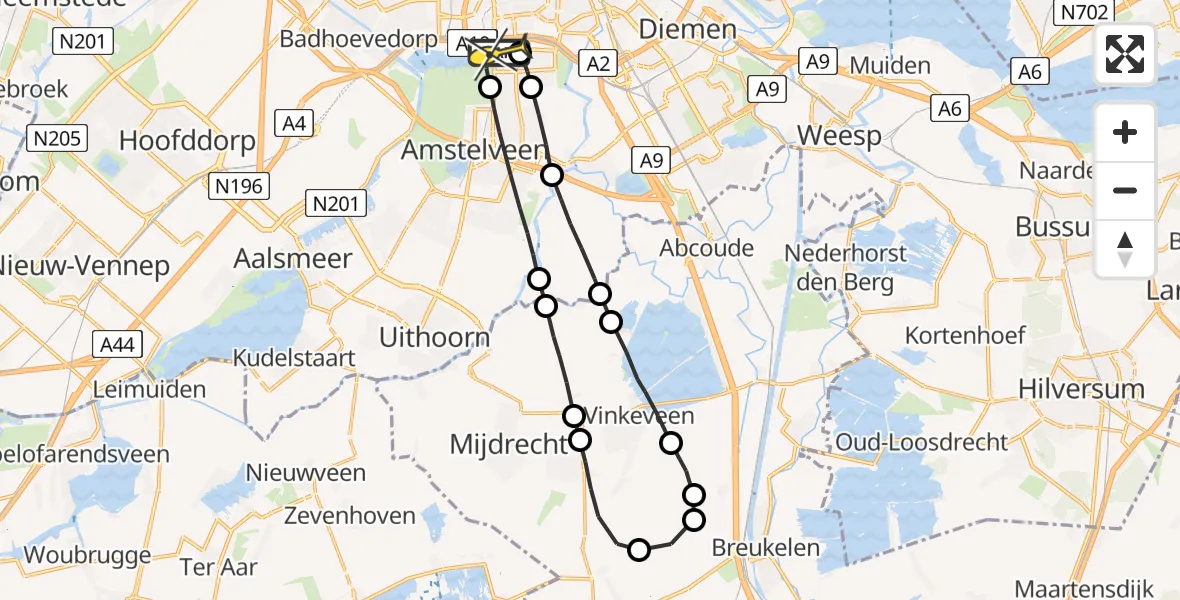 Routekaart van de vlucht: Lifeliner 1 naar VU Medisch Centrum Amsterdam