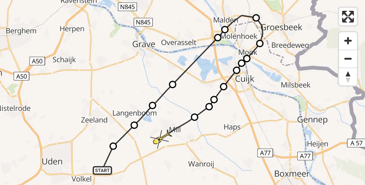 Routekaart van de vlucht: Lifeliner 3 naar Mill