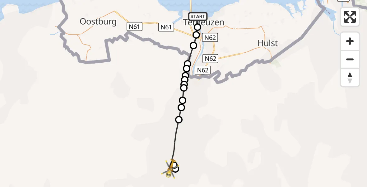 Vluchtroute Traumahelikopter Terneuzen - , 13 mei 2022, 00:38