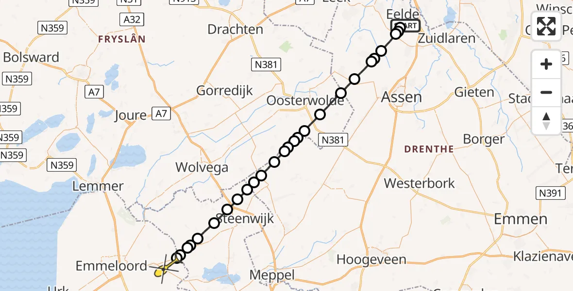 Routekaart van de vlucht: Lifeliner 4 naar Marknesse