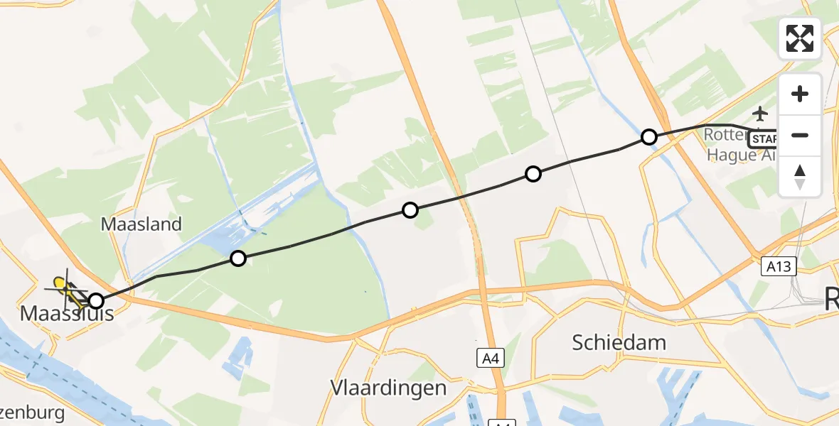 Routekaart van de vlucht: Lifeliner 2 naar Maassluis