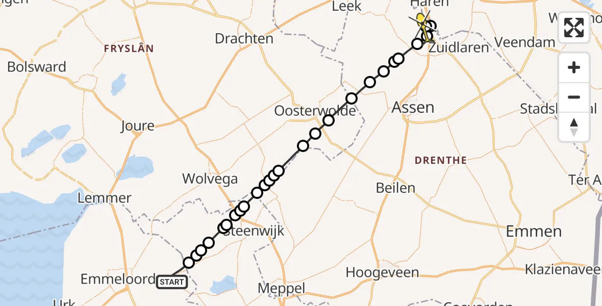 Routekaart van de vlucht: Lifeliner 4 naar Groningen Airport Eelde