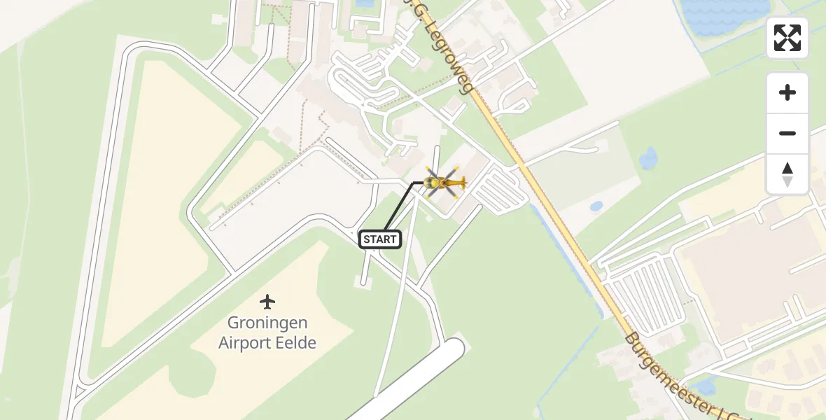 Vluchtroute Traumahelikopter Groningen Airport Eelde - Groningen Airport Eelde, 13 mei 2022, 05:46