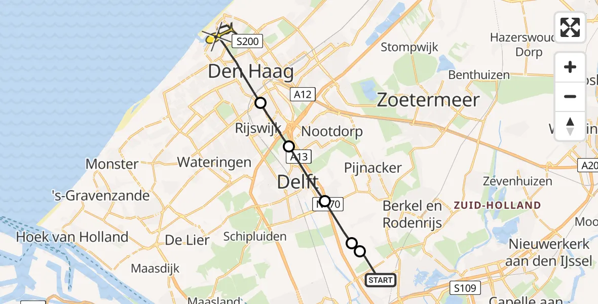 Routekaart van de vlucht: Lifeliner 2 naar Den Haag