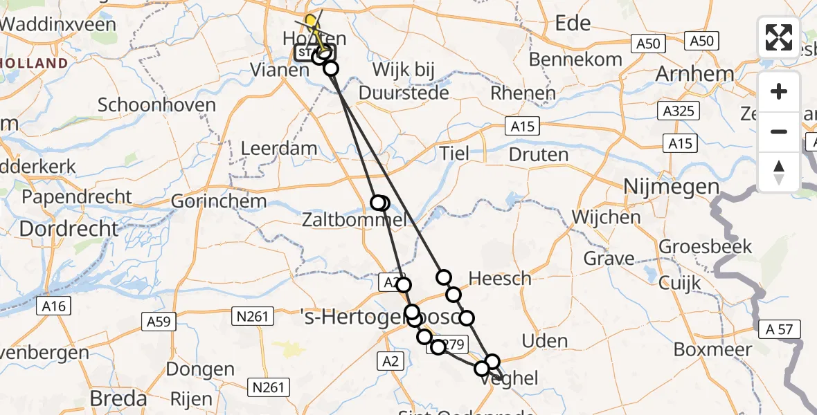 Routekaart van de vlucht: Politieheli naar Houten