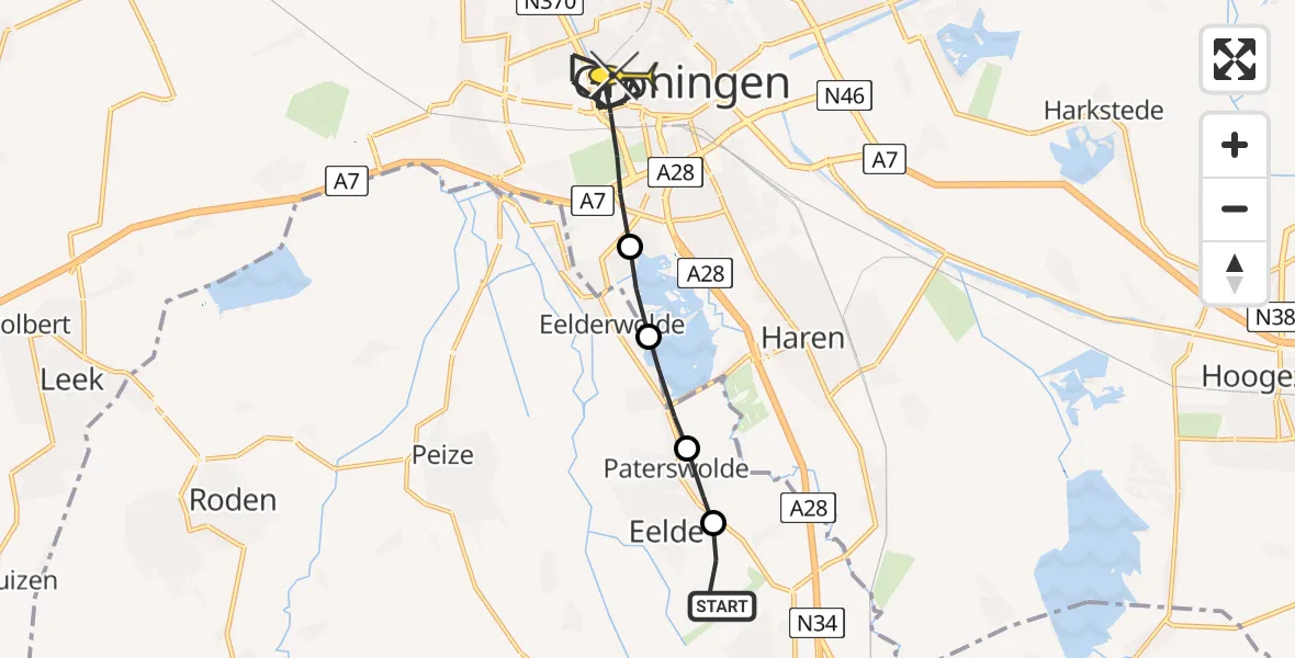 Routekaart van de vlucht: Lifeliner 4 naar Groningen