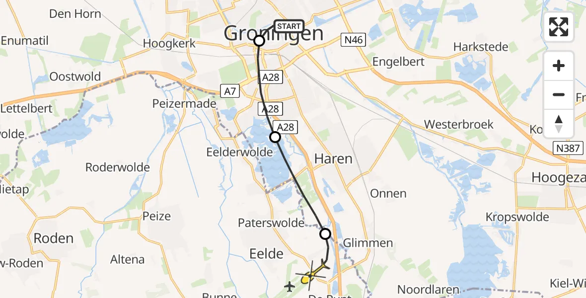 Routekaart van de vlucht: Lifeliner 4 naar Groningen Airport Eelde