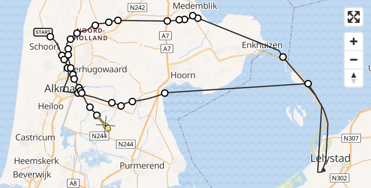 Routekaart van de vlucht: Politieheli naar Grootschermer