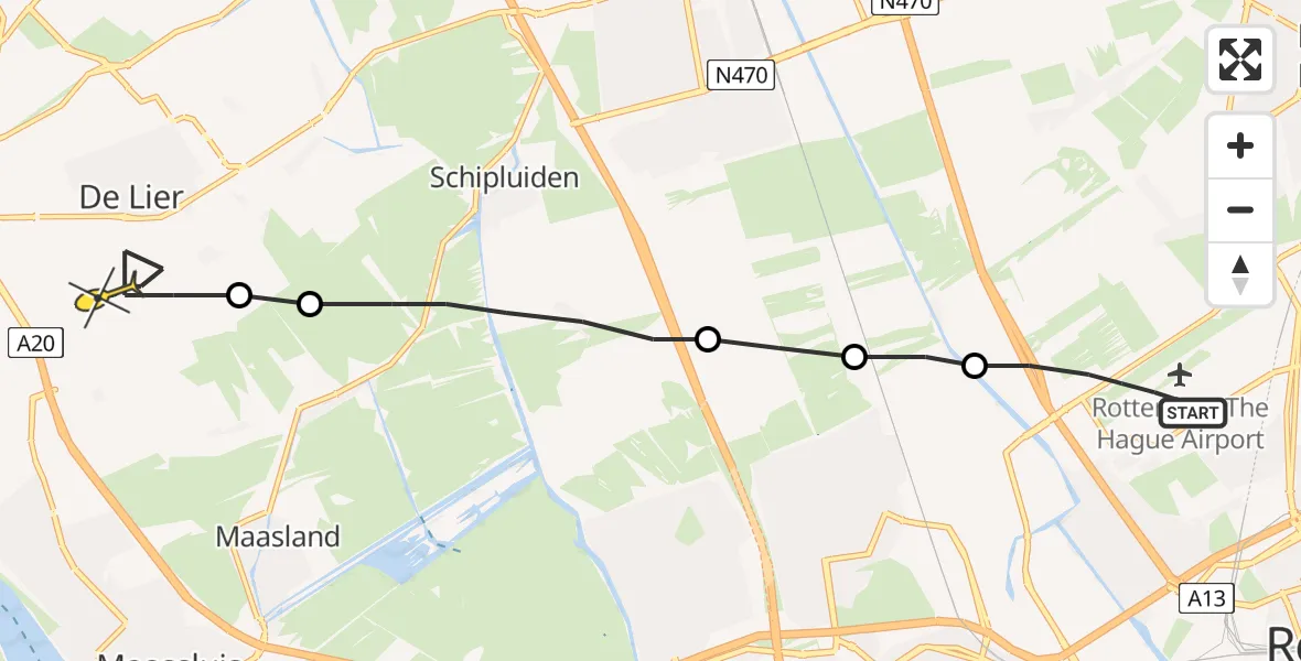 Routekaart van de vlucht: Lifeliner 2 naar De Lier