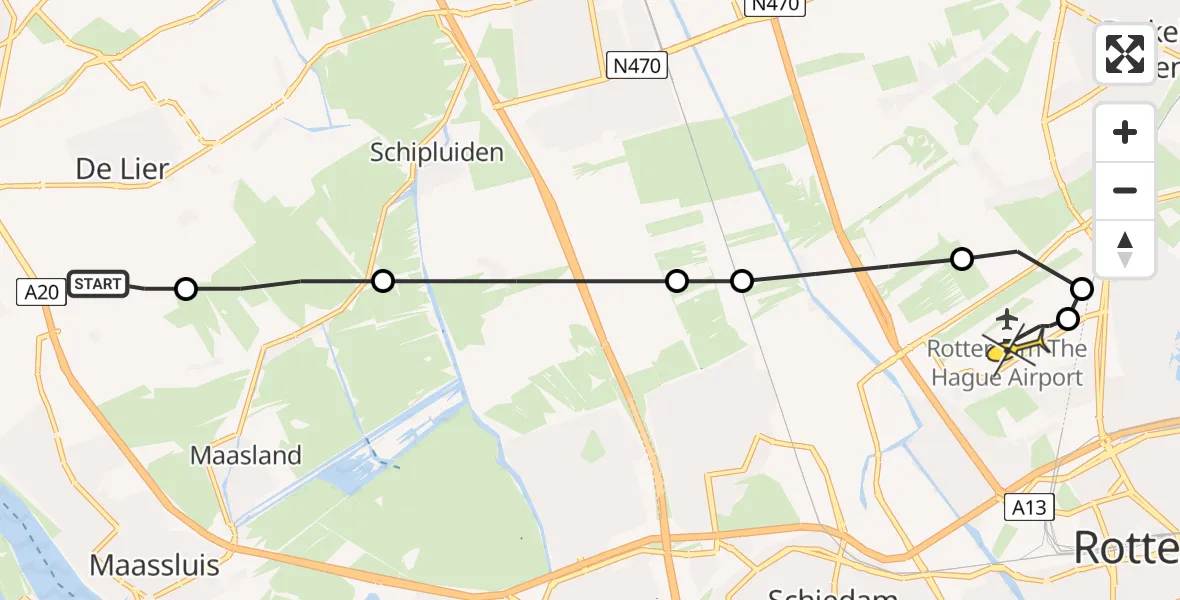 Routekaart van de vlucht: Lifeliner 2 naar Rotterdam The Hague Airport