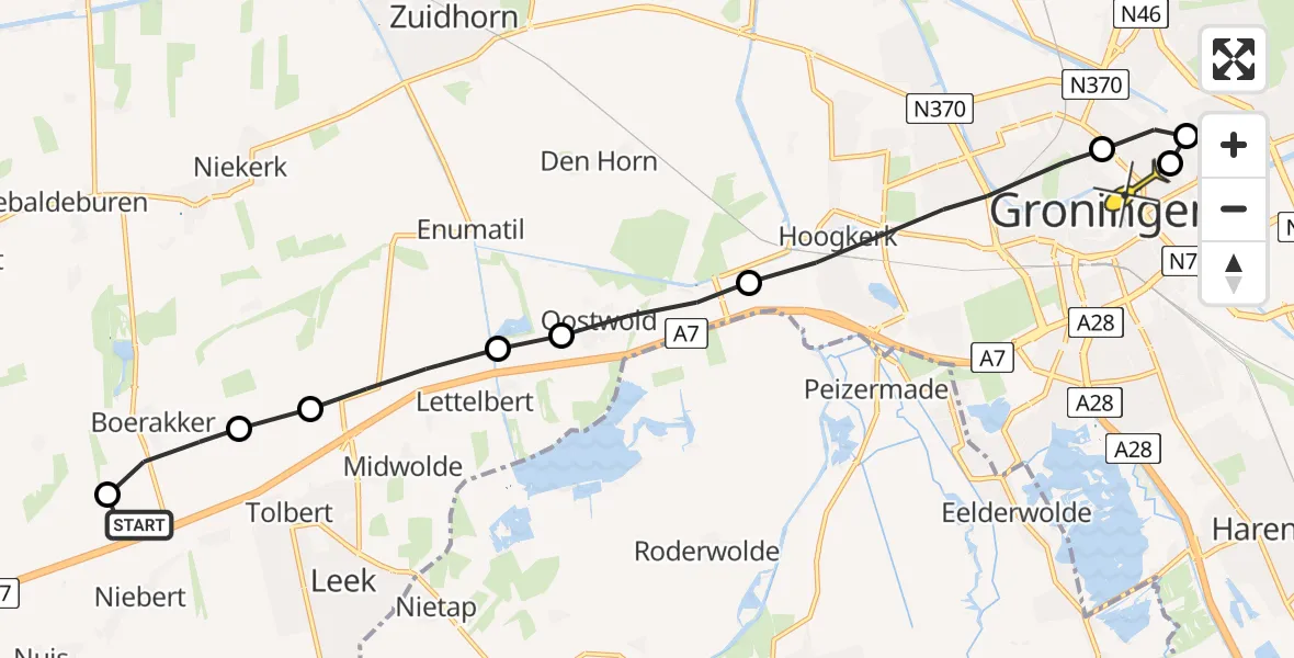 Routekaart van de vlucht: Lifeliner 4 naar Universitair Medisch Centrum Groningen