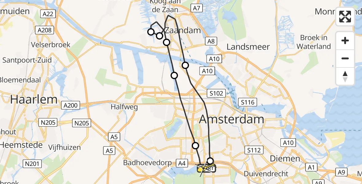 Routekaart van de vlucht: Lifeliner 1 naar VU Medisch Centrum Amsterdam