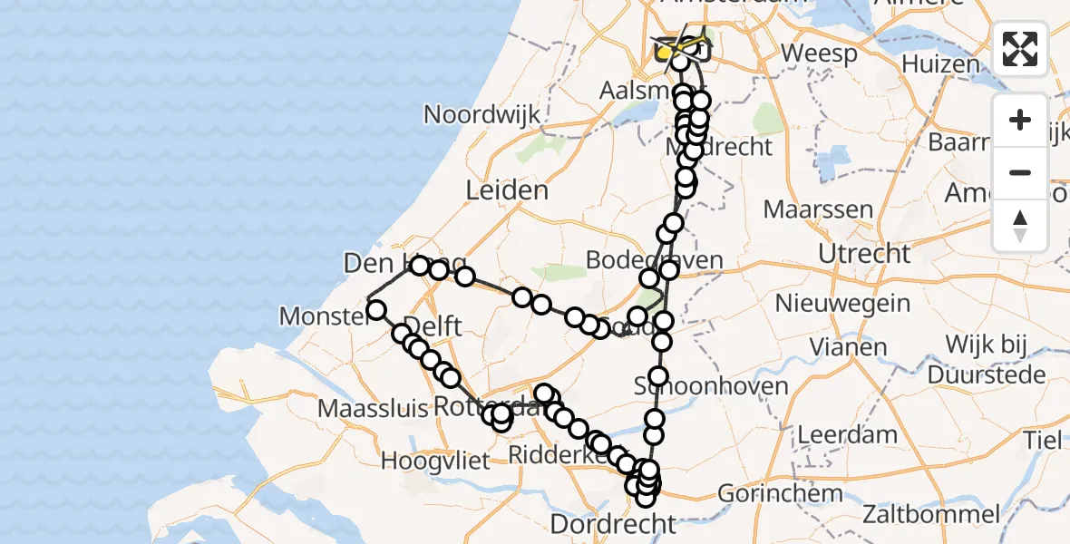 Routekaart van de vlucht: Politieheli naar Schiphol