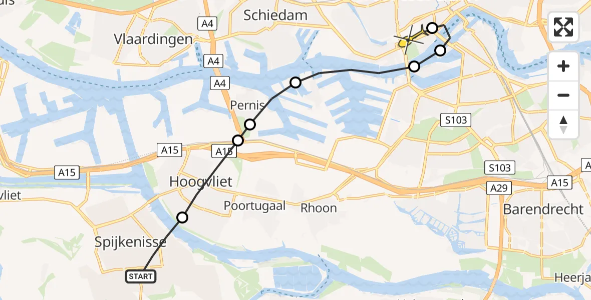 Routekaart van de vlucht: Lifeliner 2 naar Erasmus MC