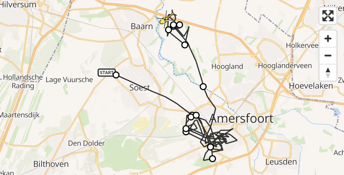 Routekaart van de vlucht: Politieheli naar Baarn