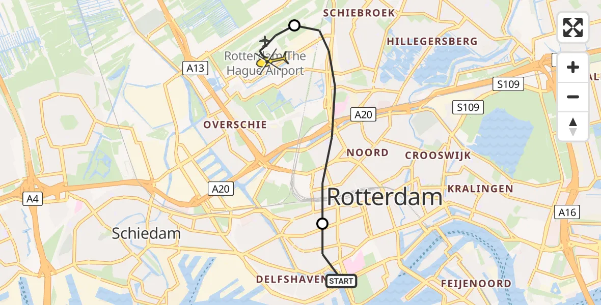 Routekaart van de vlucht: Lifeliner 2 naar Rotterdam The Hague Airport