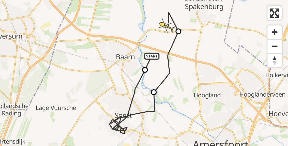 Routekaart van de vlucht: Politieheli naar Bunschoten-Spakenburg