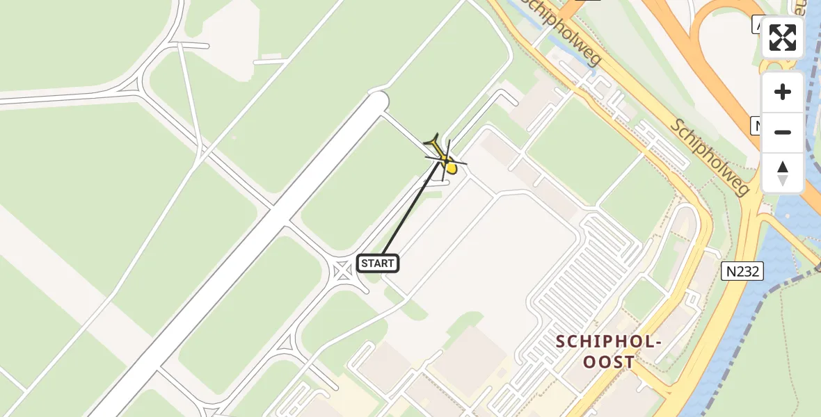 Routekaart van de vlucht: Politieheli naar Schiphol