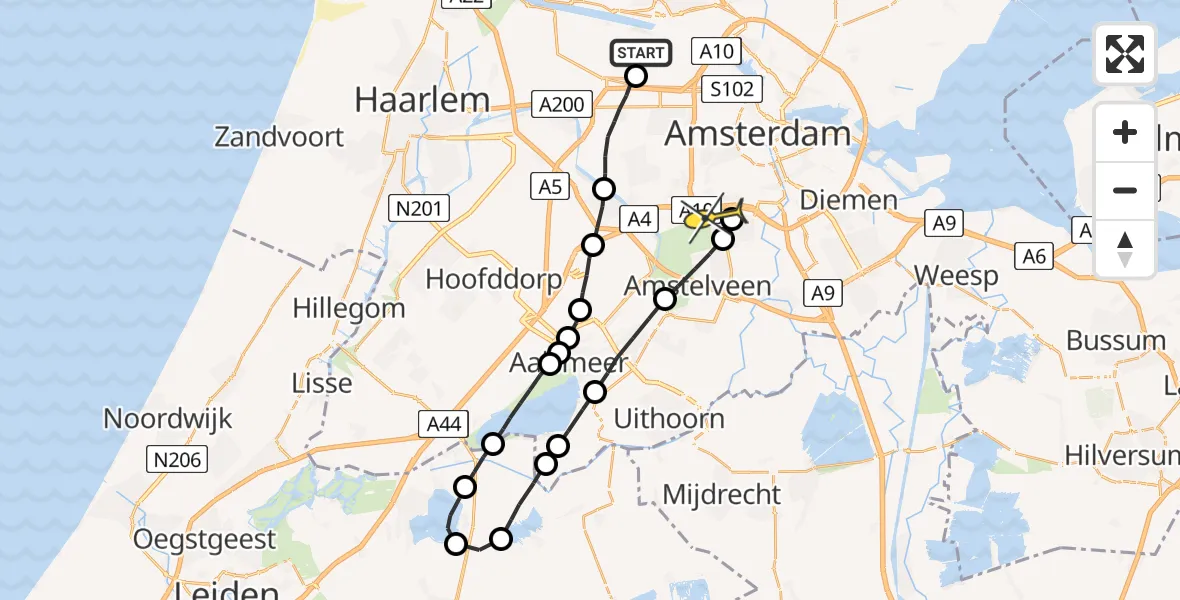 Routekaart van de vlucht: Lifeliner 1 naar VU Medisch Centrum Amsterdam