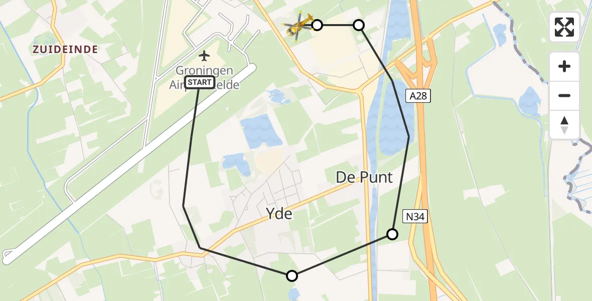 Vluchtroute Traumahelikopter Groningen Airport Eelde - Groningen Airport Eelde, 13 mei 2022, 22:16