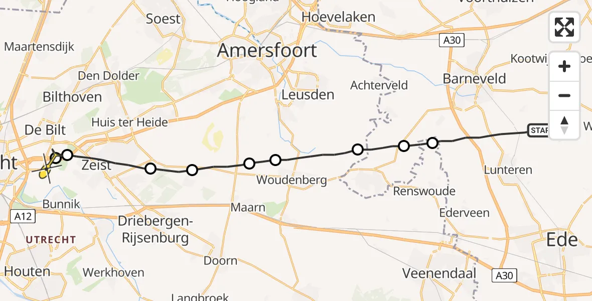 Routekaart van de vlucht: Lifeliner 3 naar Universitair Medisch Centrum Utrecht