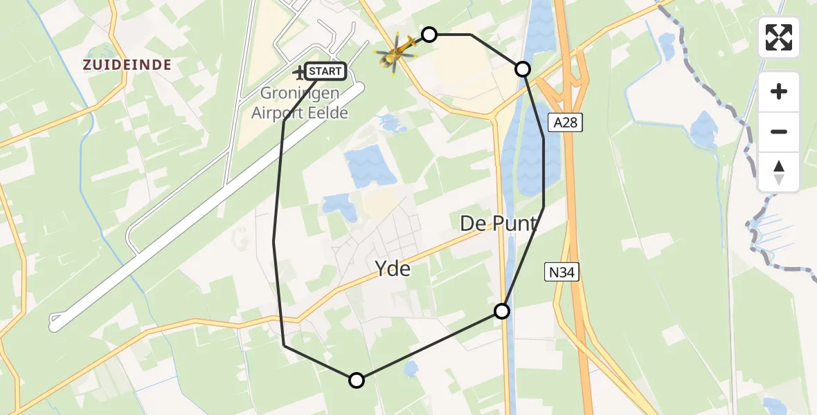 Vluchtroute Traumahelikopter Groningen Airport Eelde - Groningen Airport Eelde, 14 mei 2022, 02:44