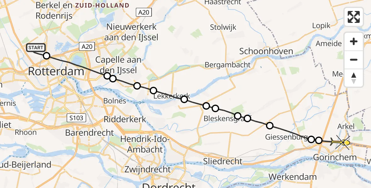 Routekaart van de vlucht: Lifeliner 2 naar Gorinchem