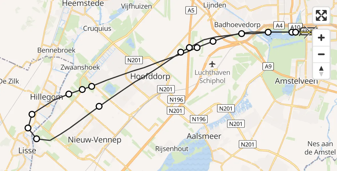 Routekaart van de vlucht: Lifeliner 1 naar VU Medisch Centrum Amsterdam