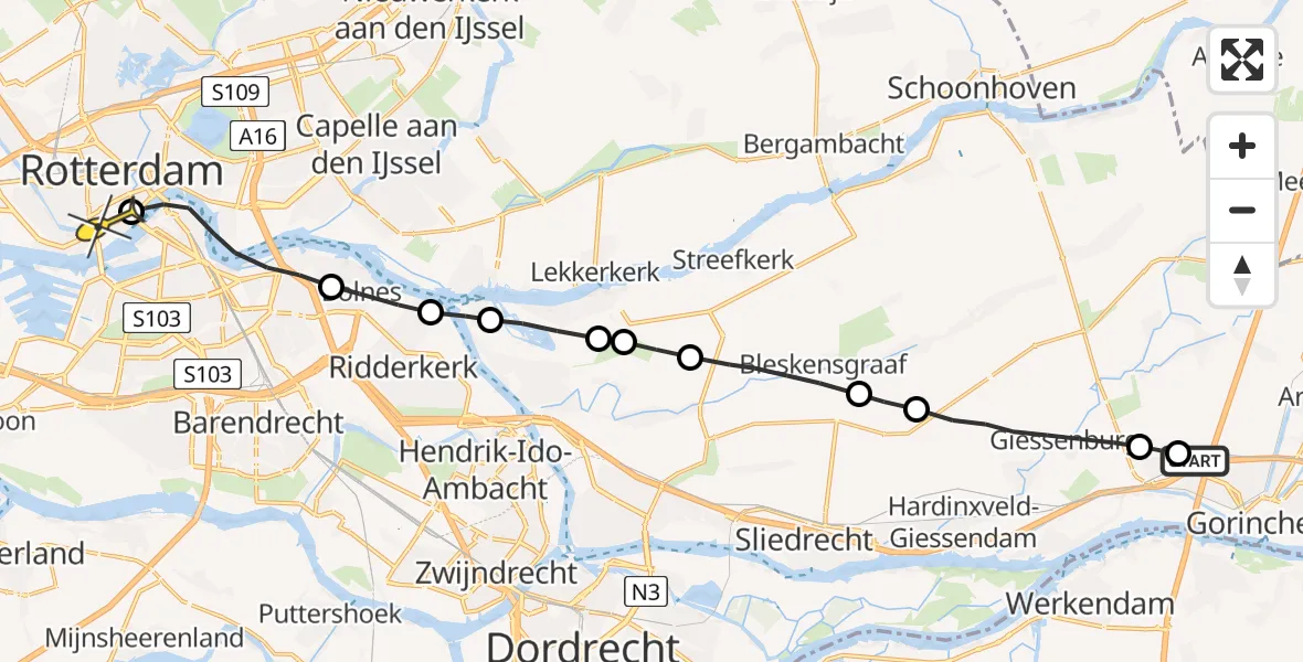 Routekaart van de vlucht: Lifeliner 2 naar Erasmus MC