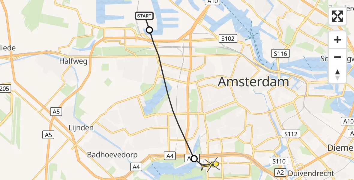 Routekaart van de vlucht: Lifeliner 1 naar VU Medisch Centrum Amsterdam