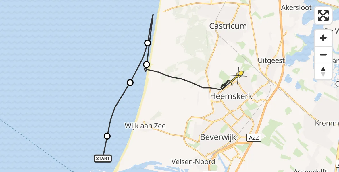 Routekaart van de vlucht: Politieheli naar Heemskerk