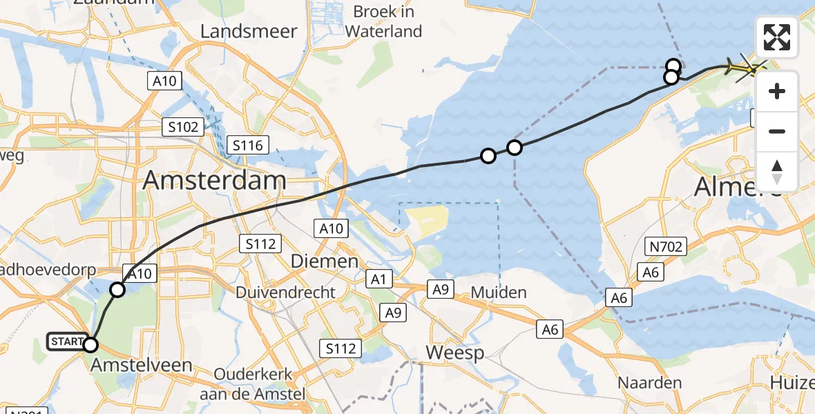 Routekaart van de vlucht: Politieheli naar Almere