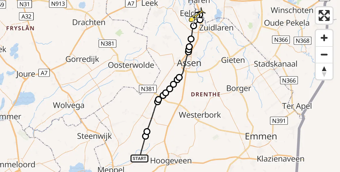 Routekaart van de vlucht: Lifeliner 4 naar Groningen Airport Eelde