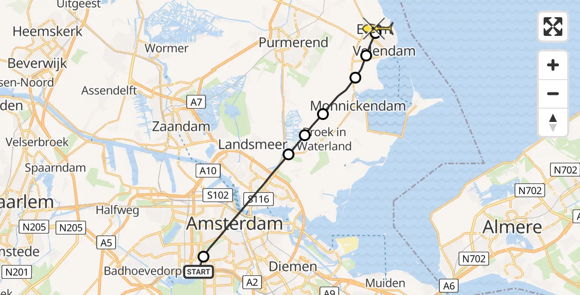 Routekaart van de vlucht: Lifeliner 1 naar Edam