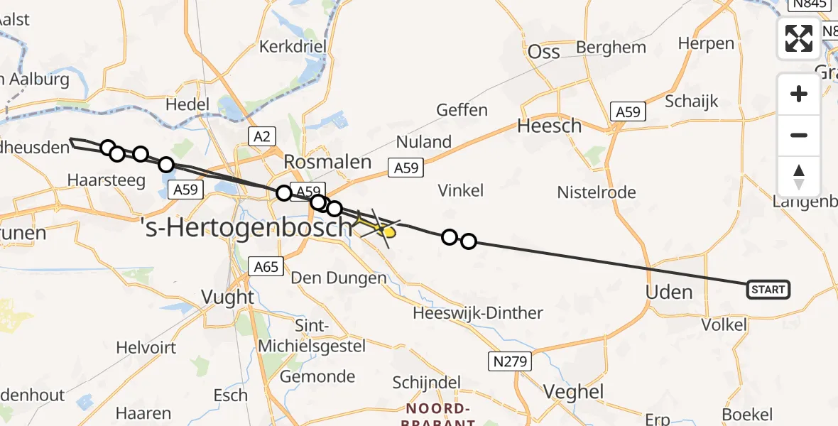 Routekaart van de vlucht: Lifeliner 3 naar Berlicum