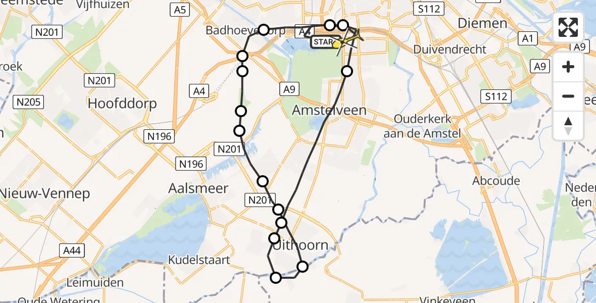 Routekaart van de vlucht: Lifeliner 1 naar VU Medisch Centrum Amsterdam