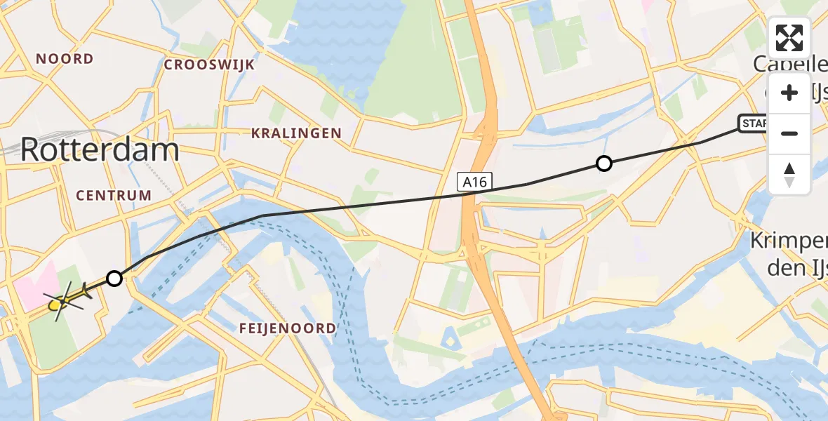 Routekaart van de vlucht: Lifeliner 2 naar Erasmus MC