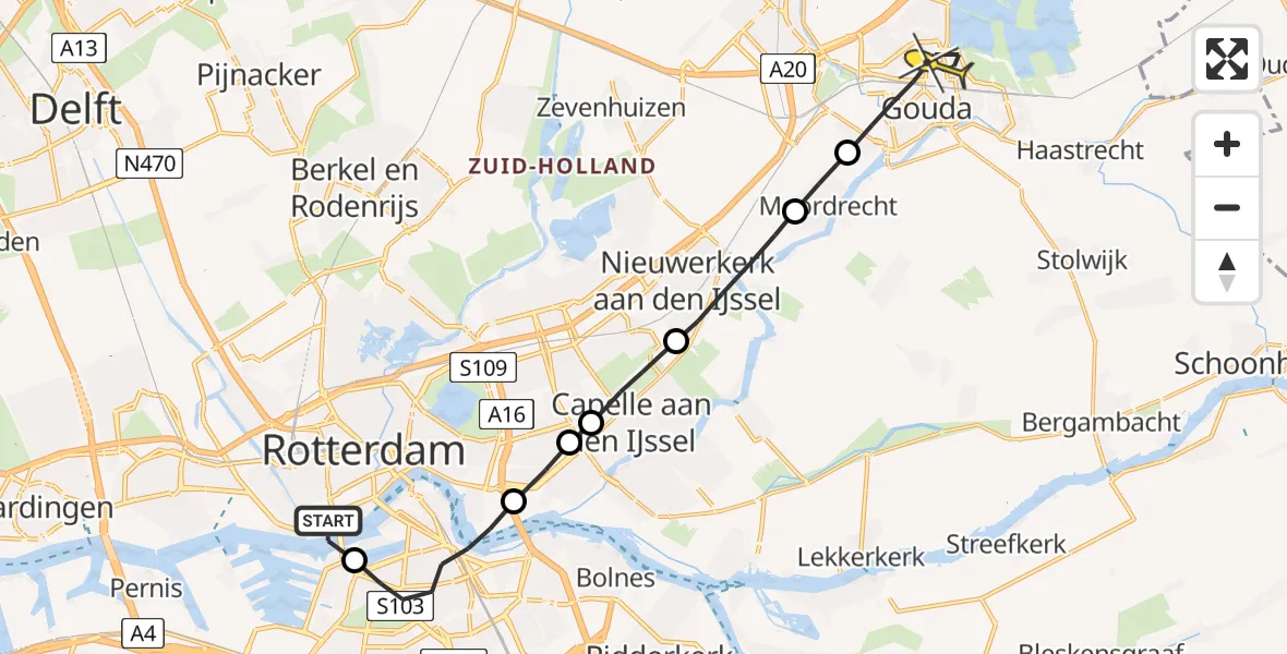 Routekaart van de vlucht: Lifeliner 2 naar Gouda