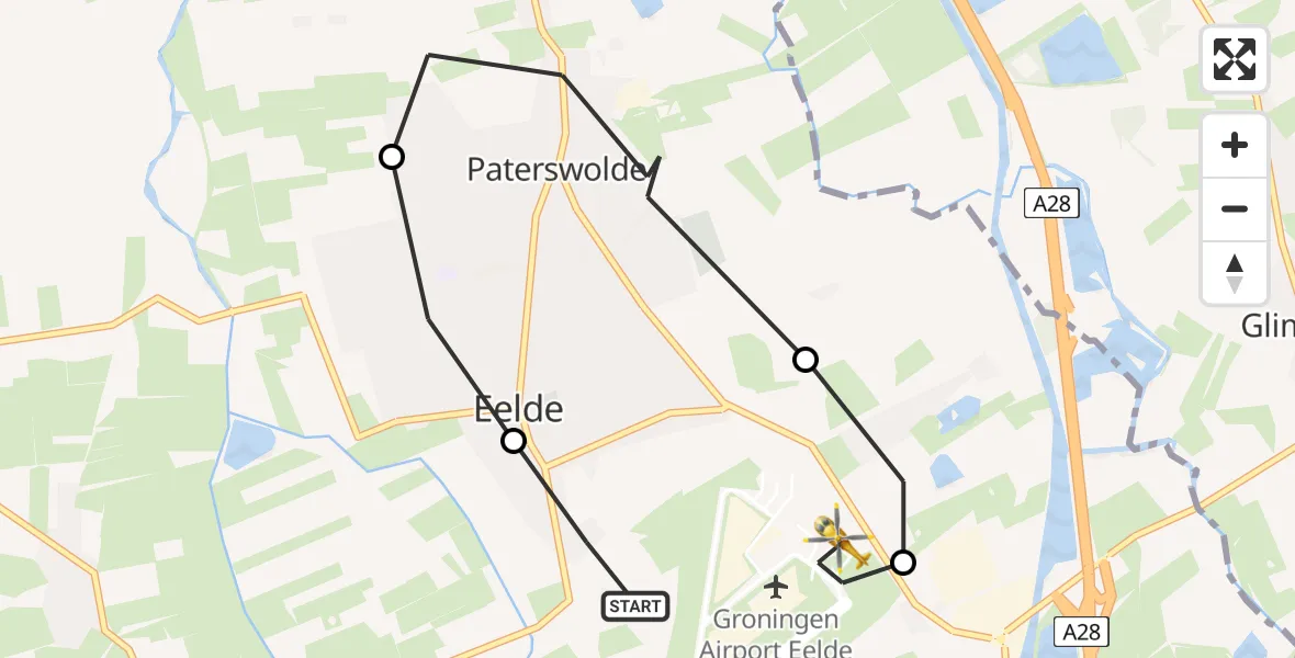 Vluchtroute Traumahelikopter Groningen Airport Eelde - Groningen Airport Eelde, 14 mei 2022, 13:47