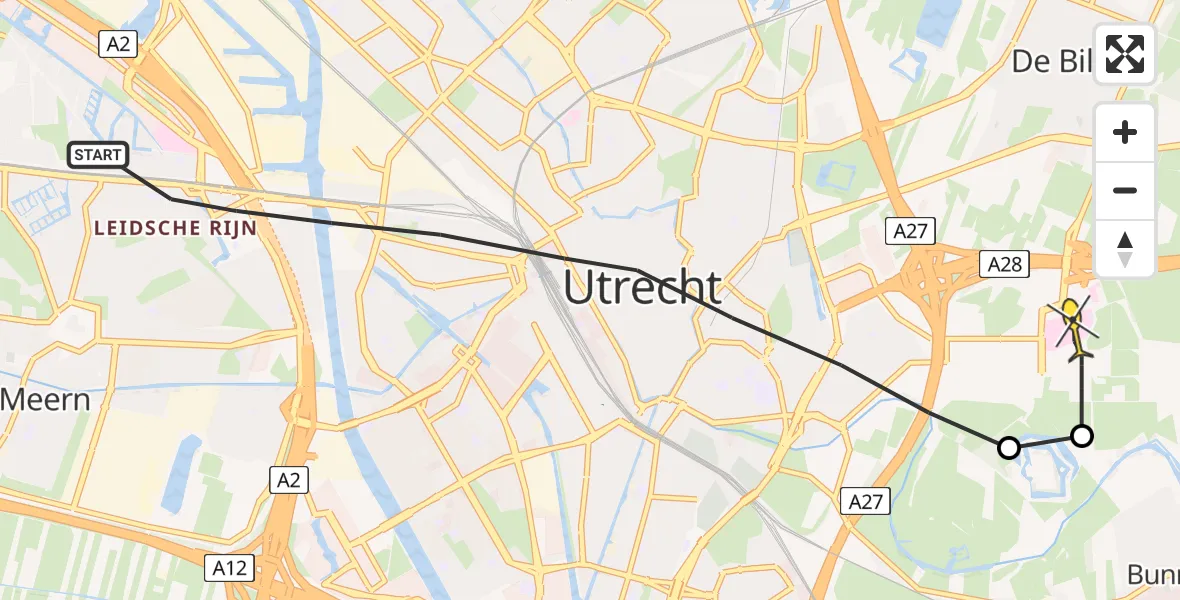 Routekaart van de vlucht: Lifeliner 1 naar Universitair Medisch Centrum Utrecht