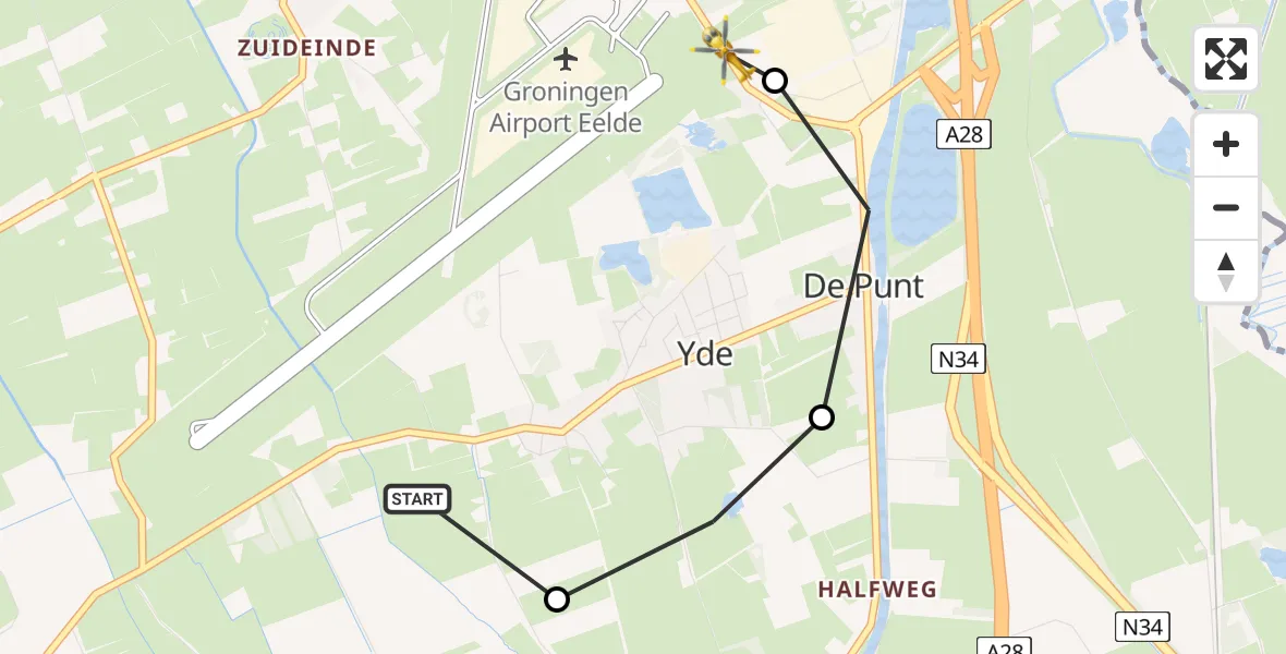 Vluchtroute Traumahelikopter Groningen Airport Eelde - Groningen Airport Eelde, 14 mei 2022, 15:05