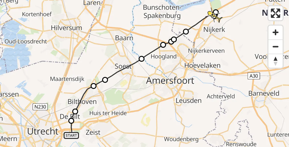 Routekaart van de vlucht: Lifeliner 1 naar Nijkerk