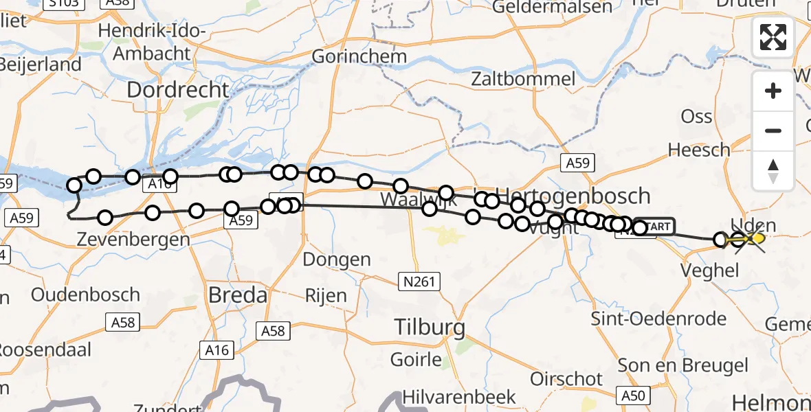 Routekaart van de vlucht: Lifeliner 3 naar Uden