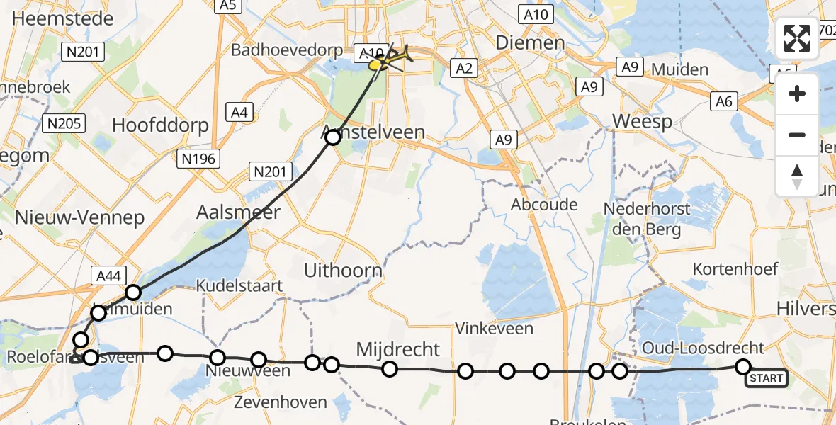 Routekaart van de vlucht: Lifeliner 1 naar VU Medisch Centrum Amsterdam