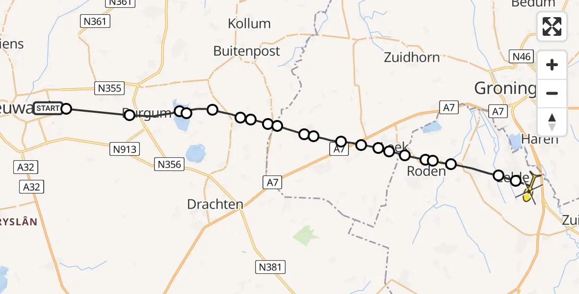 Routekaart van de vlucht: Lifeliner 4 naar Groningen Airport Eelde