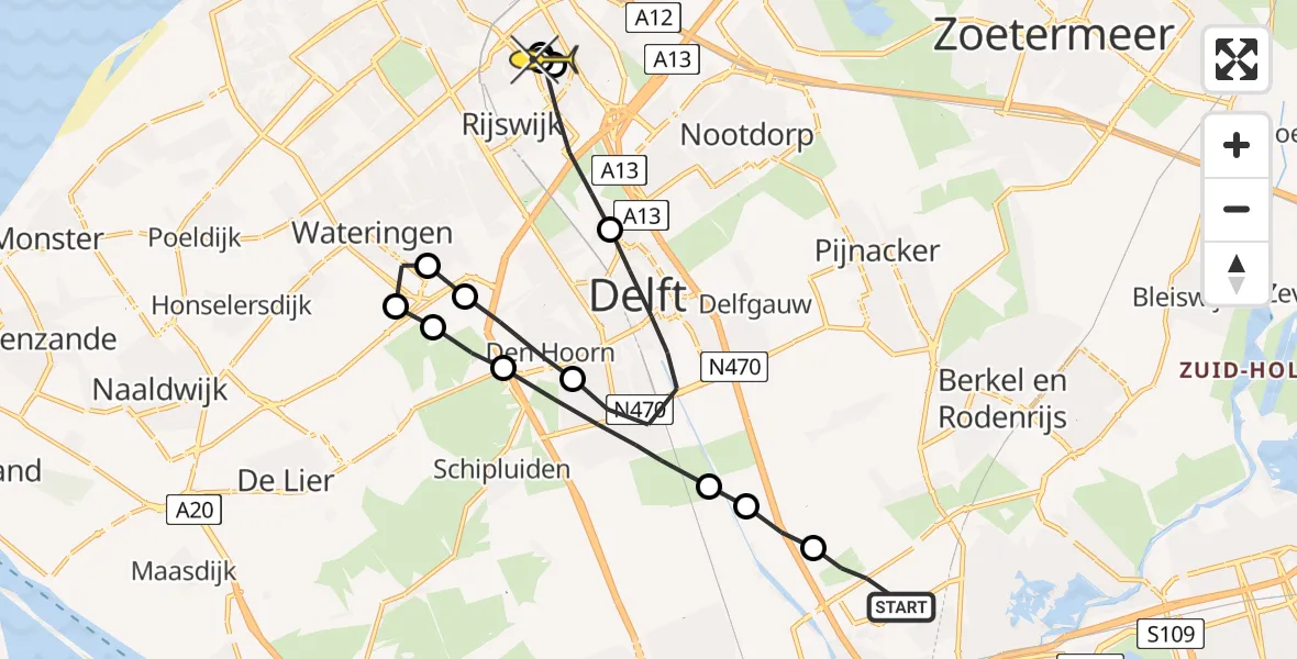 Routekaart van de vlucht: Lifeliner 2 naar Den Haag