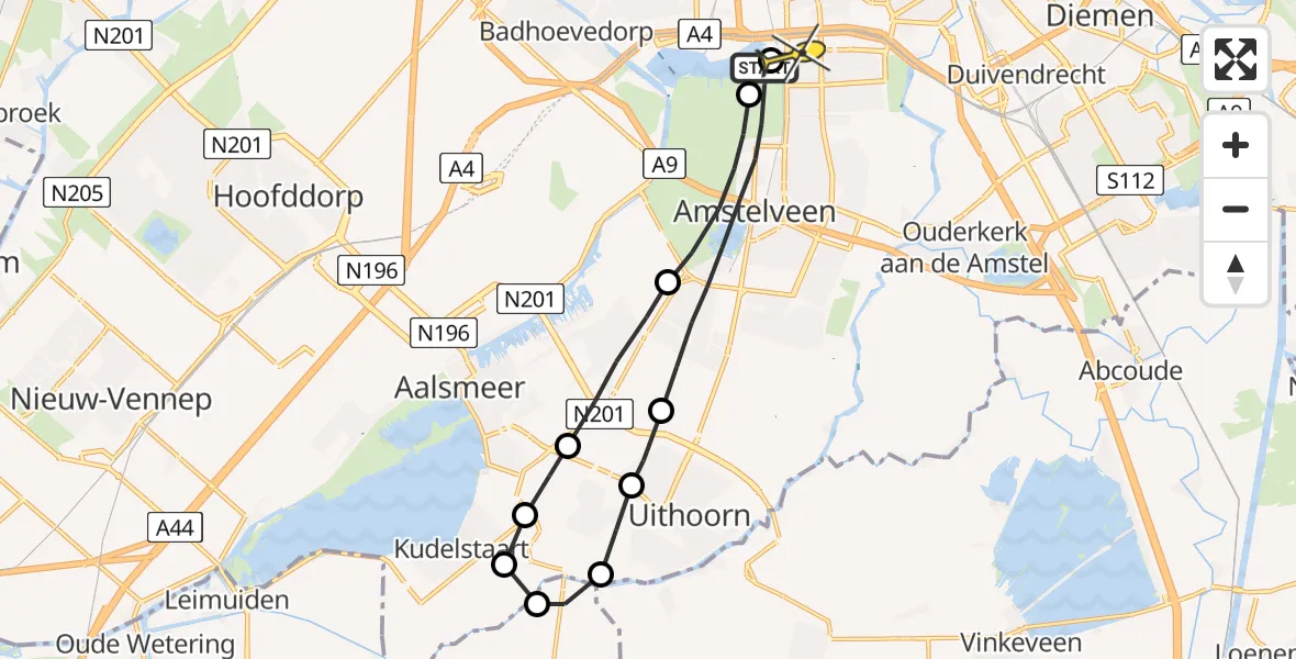 Routekaart van de vlucht: Lifeliner 1 naar VU Medisch Centrum Amsterdam
