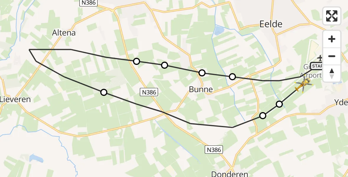 Vluchtroute Traumahelikopter Groningen Airport Eelde - Groningen Airport Eelde, 14 mei 2022, 19:03